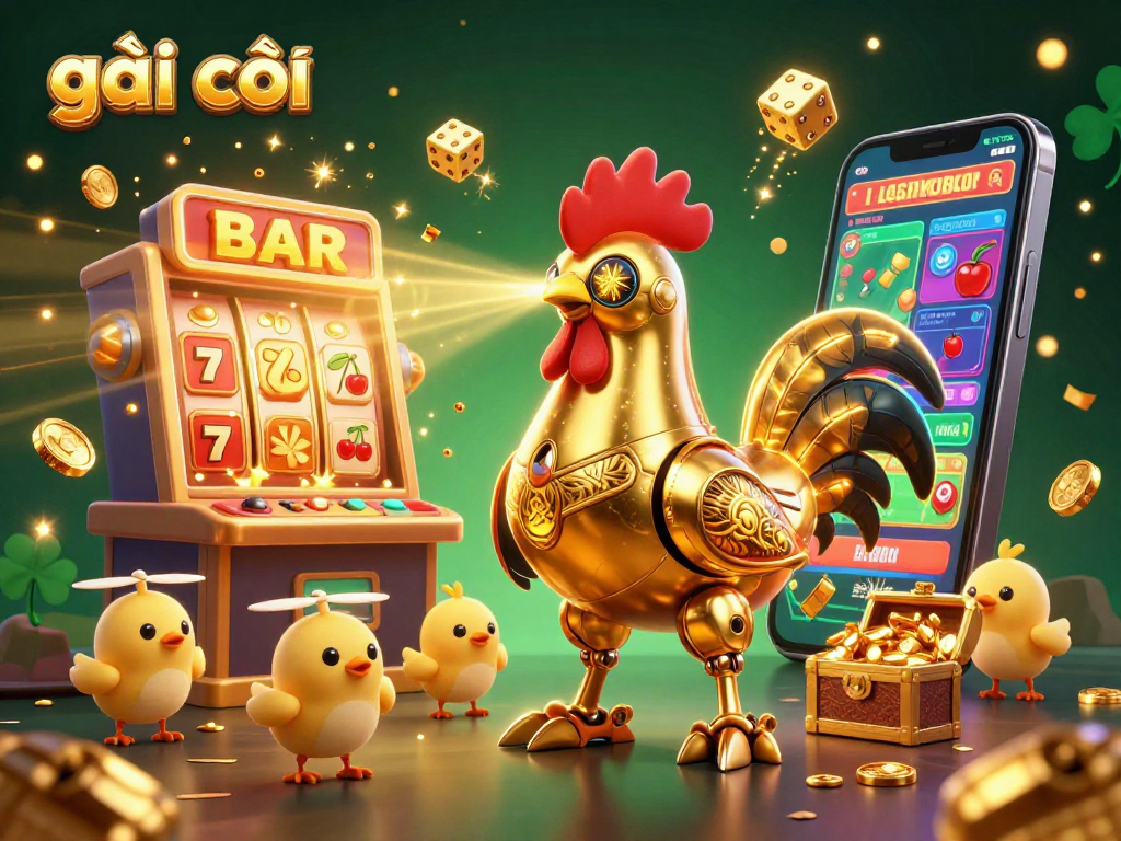 Engage with the vibrant 3D casino scene showcasing the girl call "gái gọi" and robotic characters amidst jackpot casino excitement.