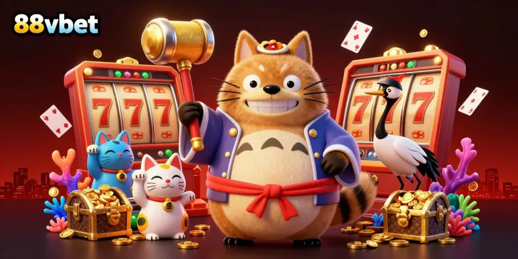 Experience the excitement of 88vbet with vibrant, playful characters and dynamic casino elements.